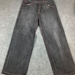 NBN Gear Mens Baggy Jeans 40x32 Faded Black Red Contrast Stitch Y2K Streetwear